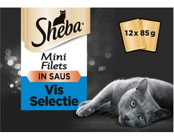 Sheba Mini Filets Adult Kattenvoer Natvoer Vis selectie Maaltijdzakjes 12 x 85 gr