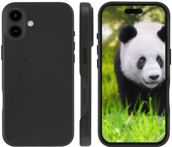 Coque de téléphone noire, vue de côté et de face avec un panda sur l'écran.