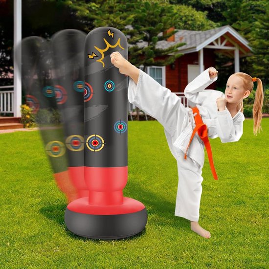 Sac De Frappe Gonflable Sur Pied Pour Enfants 160 Cm – Parfait Pour Karaté, Taekwondo, Boxe Et MMA