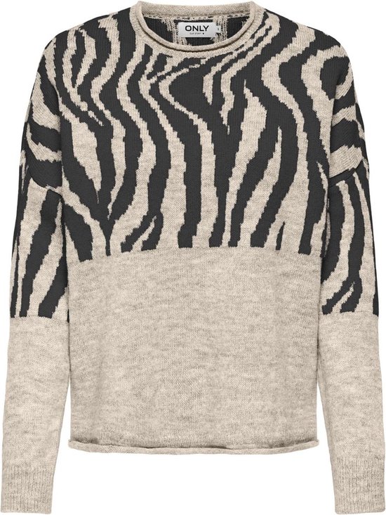 ONLY CARMAKOMA CARJADE ANIMAL L/S O-NECK KNT NOOS Dames Trui - Whitecap Gray Pirate Black