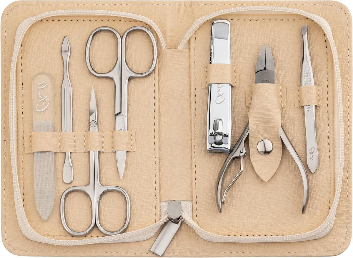 Goedkoopste Manicure Set 7-delig Roestvrij Staal Nagelverzorgingsset voor Dames en Heren - Nagelschaar-Nagelhuidschaar-Nagelknipper-Glazen nagelvijl-Nagelriemduwer-Nageltang-Pincet