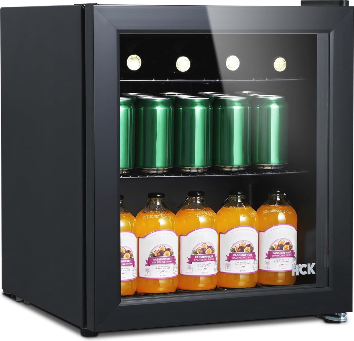 Professionele Horica Minibar Koeling – Wijnkoelkast 48L – Flessenkoelkast met Glazen Deur – Mini Koelkast met Glazen Deur – Kleine Drankenkoelkast – 2 Opslagniveaus – Minibar - F