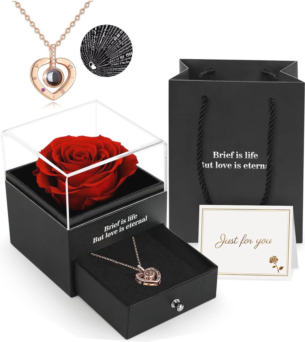 Geconserveerde Echte Roos en Ketting Geschenkdoos voor Romantische Gelegenheden
