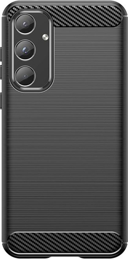 MobyDefend Hoesje - Geschikt voor Samsung Galaxy A55 - TPU Backcover - Geborstelde Metaal & Carbon-Look - Zwart