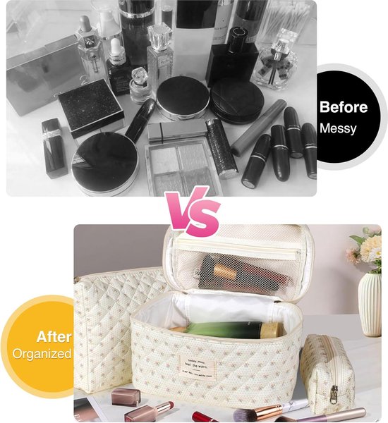 Ensemble de Fleurs floral élégant 3 pièces : trousse de maquillage spacieuse avec fermeture éclair pour femmes et Filles