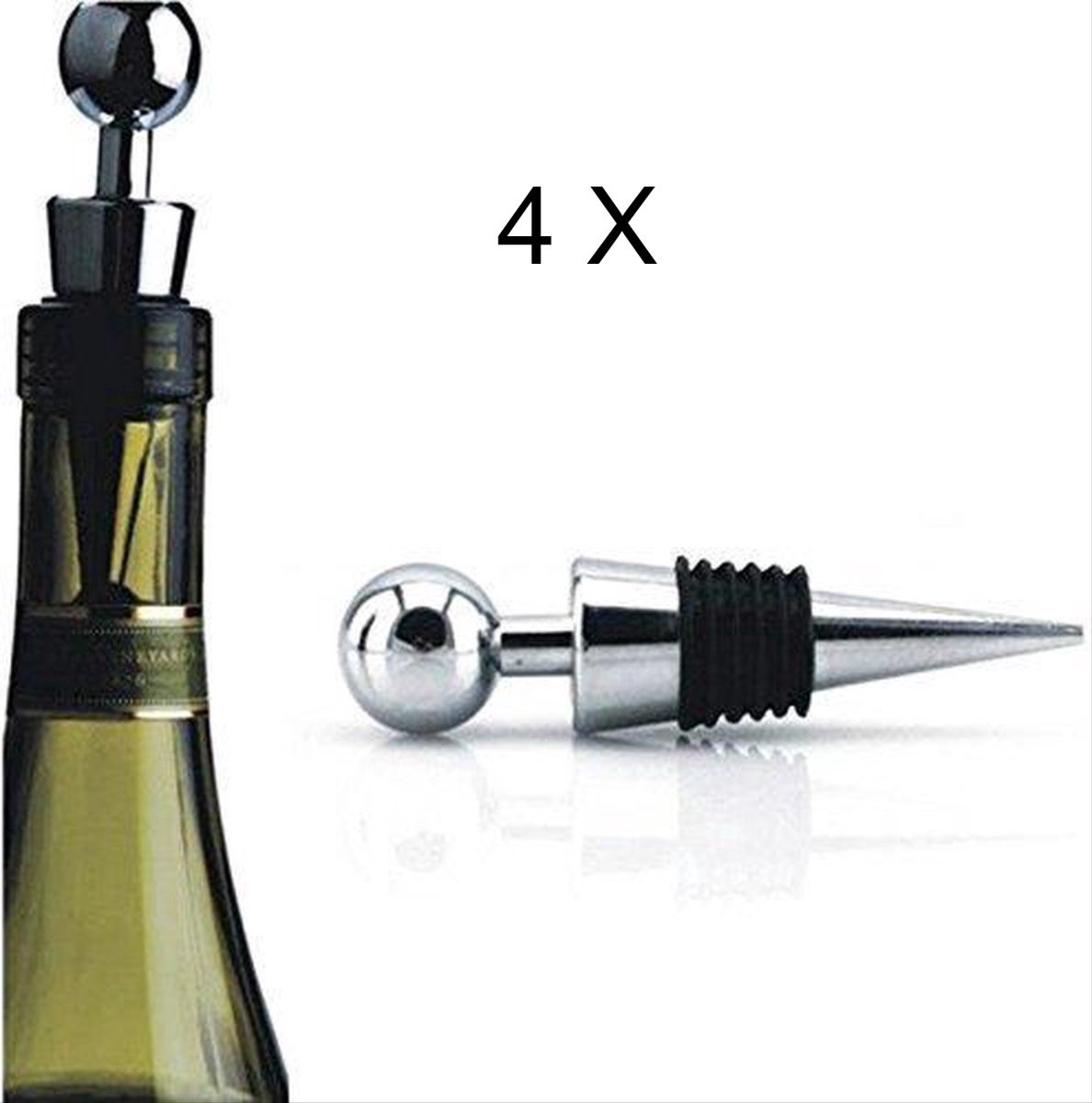 Scoby - Wijnstopper - 4 Stuks - Vershouden van Wijn - Wine Stopper Set - Handig - Zilver