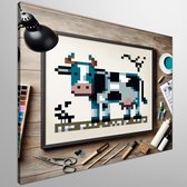 Pixel art koeien schilderij | Magische boerderijtaferelen: kudde koeien gevormd in pixelkunstwerk | Kunst - 30x30 centimeter op Canvas | Foto op Canvas