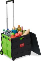 Bol.com boodschappentrolley - inklapbaar - tot 35 kg - 50 l krat - telescopisch handvat - vouwkrat - 2 wielen - groen-zwart aanbieding