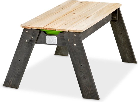 Houten zand- en watertafel van EXIT Toys, geïsoleerd op een witte achtergrond.