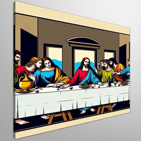 Pop art laatste avondmaal schilderij | Laatste avondmaal van Jezus in eigentijdse pop art stijl | Kunst - 20x20 centimeter op Canvas | Foto op Canvas