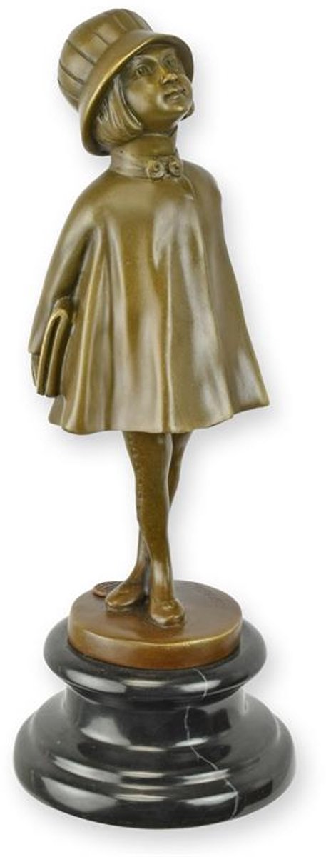 Jong schoolmeisje - Bronzen beeld - sculptuur - 26,6 cm hoog