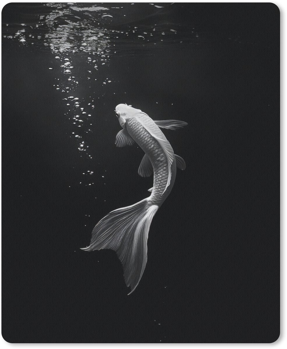 Muismat 19x23 cm - Mousepad Koi - Vis - Wit - Zwart - Muismatten