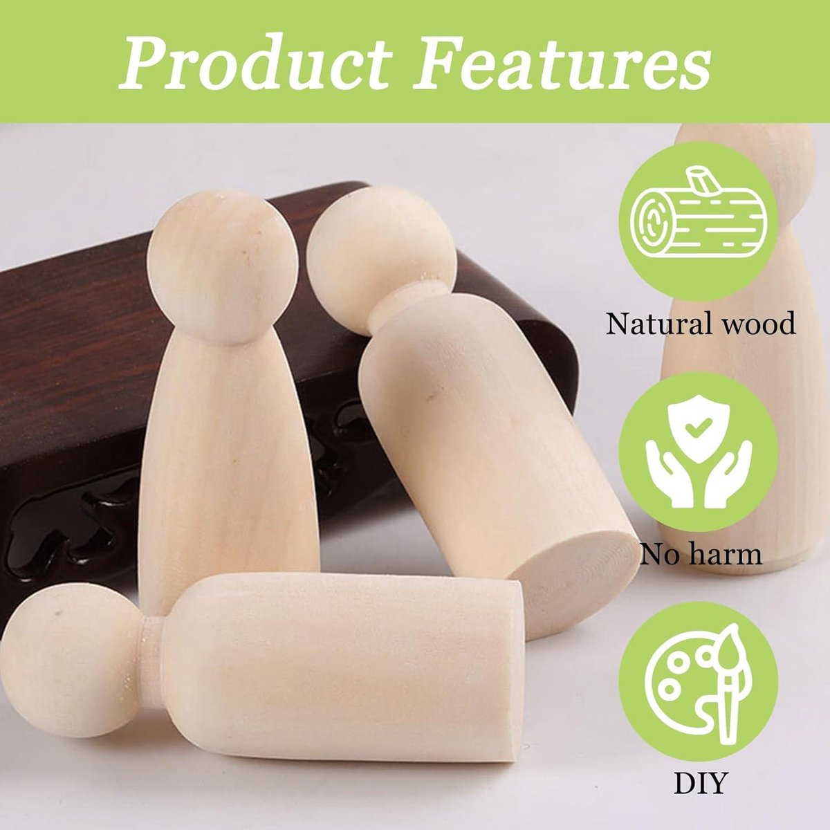 TXXATX 40 stuks houten figuren om te beschilderen, 66 mm, 53 mm, 44 mm, speelfiguren, hout, onafgewerkte houten kegels om te knutselen, figuren voor vrouw, houten figuren, familie, voor doe-het-zelf