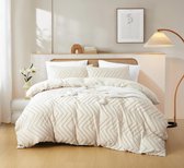 Lanqinglv Beddengoed 200 x 200 cm, roze/wit met ruches, van 100% zachte microvezel tweepersoonsbed - omkeerbaar dekbedovertrek 200 x 200 cm 2 kussenslopen 80 x 80 cm, met ritssluiting