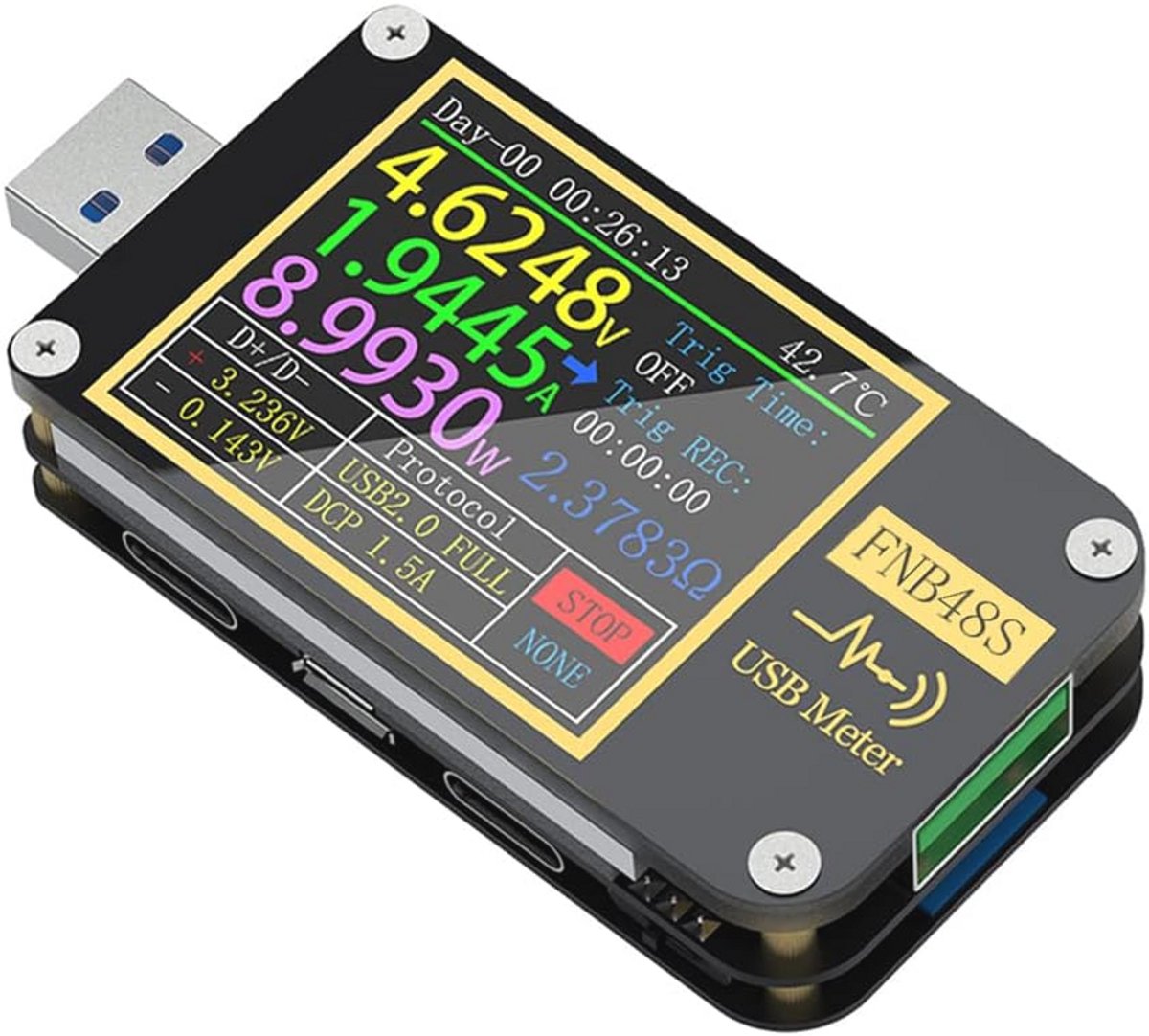 Hoge Snelheid Multi-functie USB Tester met LCD Display – Capaciteit, Volts en Amperes Metingen
