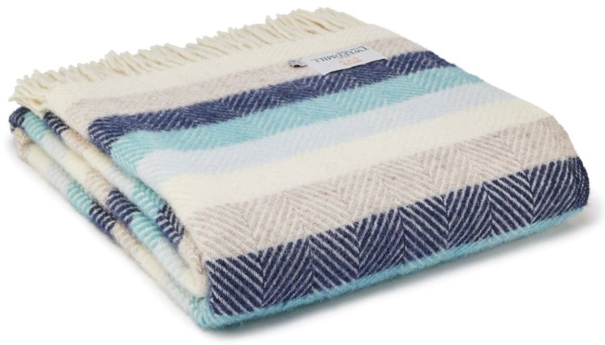 Tweedmill Plaid Zee en Kust Gestreept - 150x183 - Nieuw Wol - Tweedmill UK Blauw