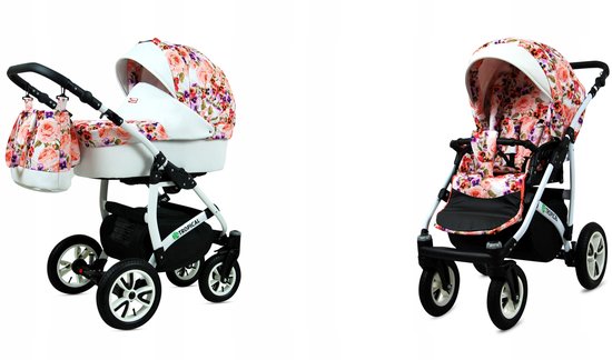 BabyLux® Kinderwagen 2in1 – TROPICAL - PANSIES & ROSES - Opklapbare Wandelwagen incl. Reiswieg, Multifunctionele Buggy Sportstoel - Combi-kinderwagen met Luiertas, Regenhoes, Klamboe, Bekerhouder, etc.