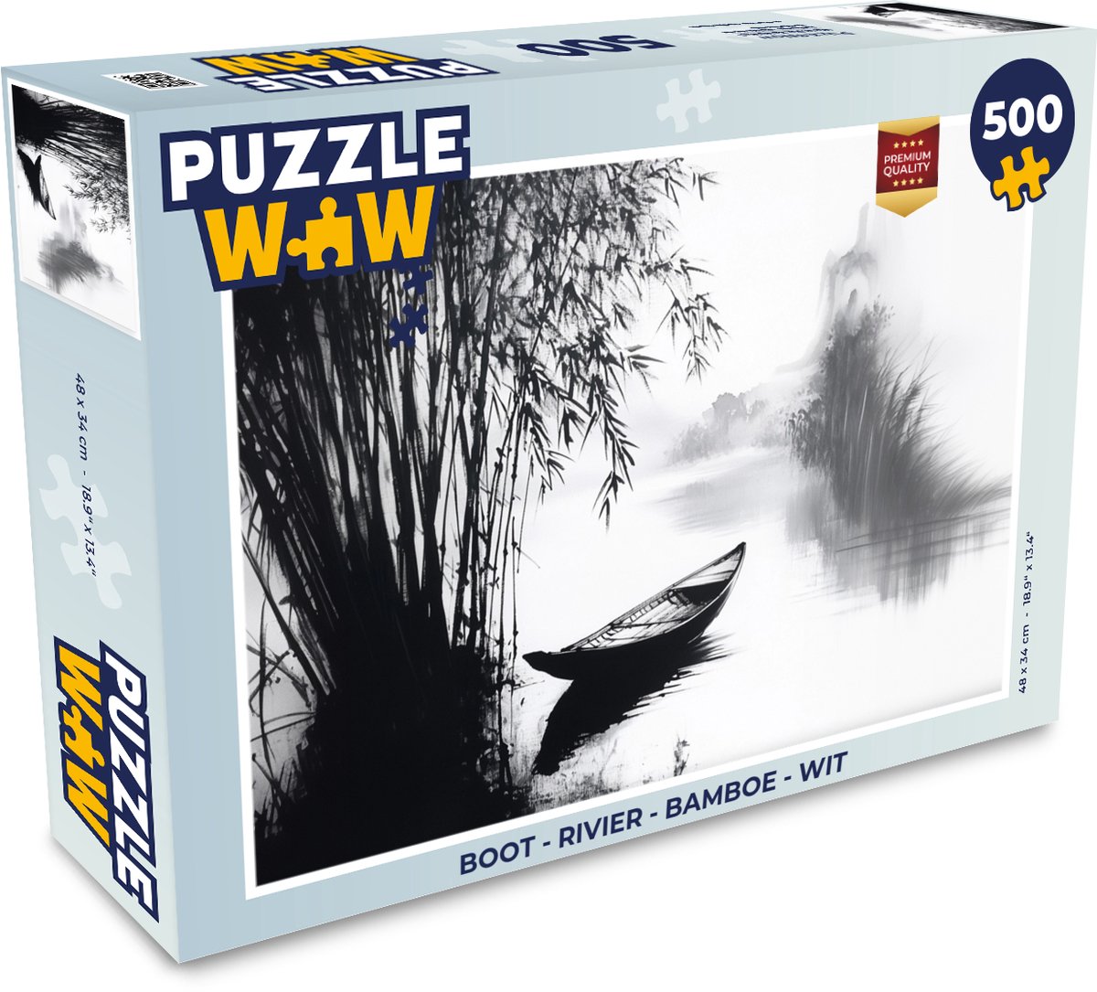 Puzzel Boot - Rivier - Bamboe - Wit - Legpuzzel - Puzzel 500 stukjes