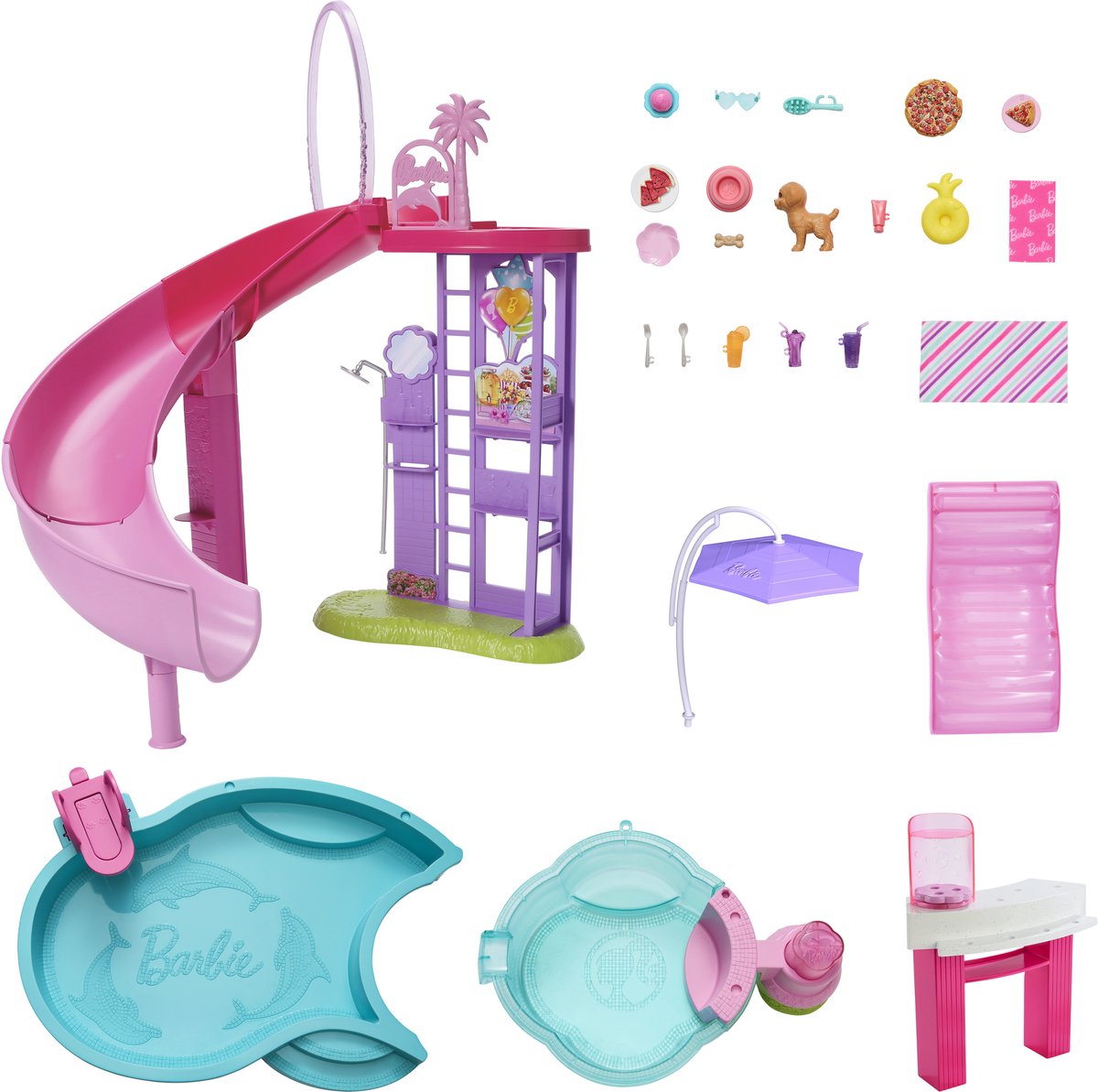 Barbie Droomzwembad - Speelset met Glijbaan en Bubbelbad en meer dan 20 Accessoires — afbeelding 4