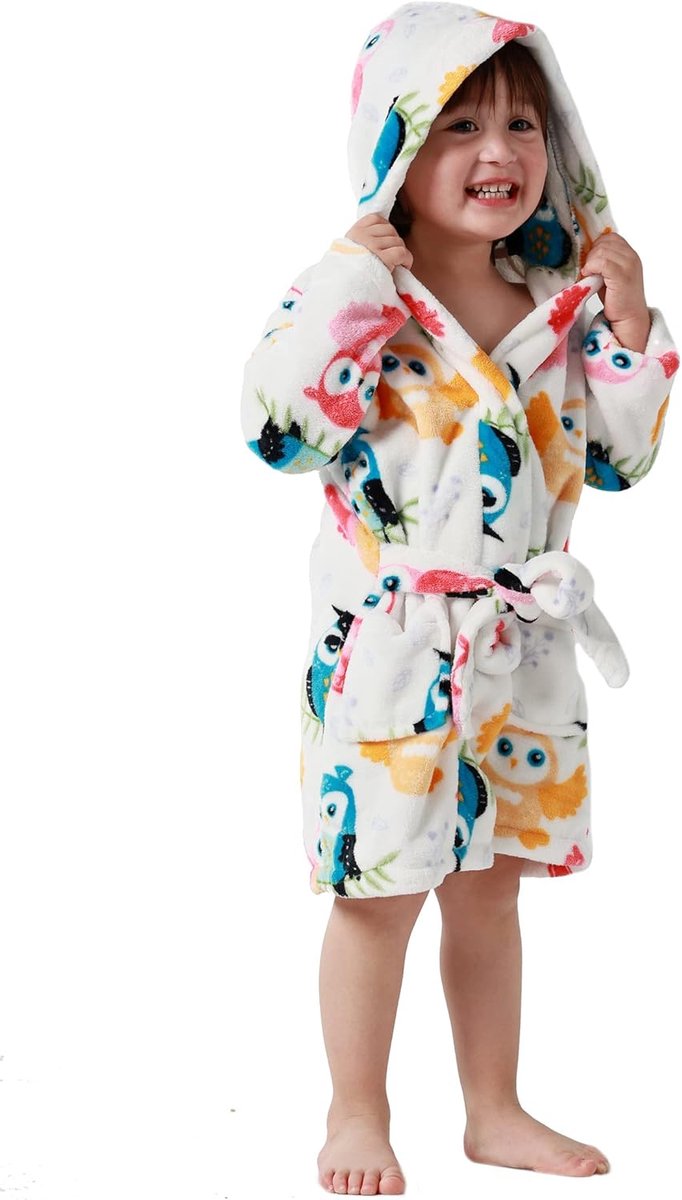 Ibenzoa® Zachte en Comfortabele Badjas met Capuchon voor Actieve Kinderen (1-7 Jaar)
