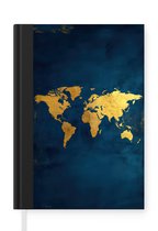 Notitieboek - Schrijfboek - Wereldkaart - Goud - Donkerblauw - Notitieboekje klein - A5 formaat - Schrijfblok