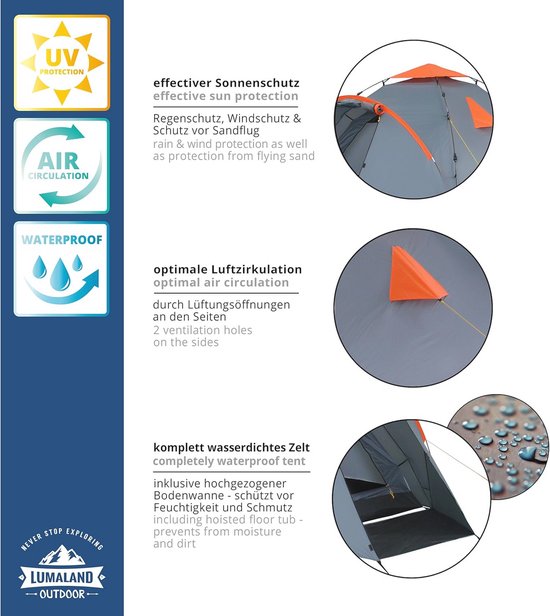 Ruim Waterdichte Pop Up Tent voor 3-4 Personen - Ultralichte Familie Tent voor Camping, Festivals en Reizen van Merkloos — afbeelding 5