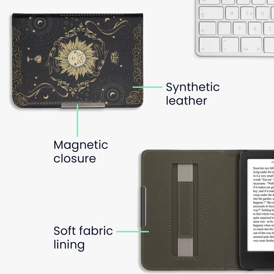 kwmobile e-reader hoesje geschikt voor Kobo Clara BW / Colour hoes - E reader flip case met magneetsluiting - Ereader cover - Tarotkaart design in donkerblauw / geel / zwart van kwmobile — afbeelding 4