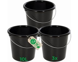 Novaliv 3 stuks emmer 10L zwart met maatverdeling - schoonmaak emmer 10 liter? 28,5 cm Praktische alleskunner met schaalverdeling voor huishouden & tuin ideaal als huishoudemmer, wateremmer, dweilemmer, emmer