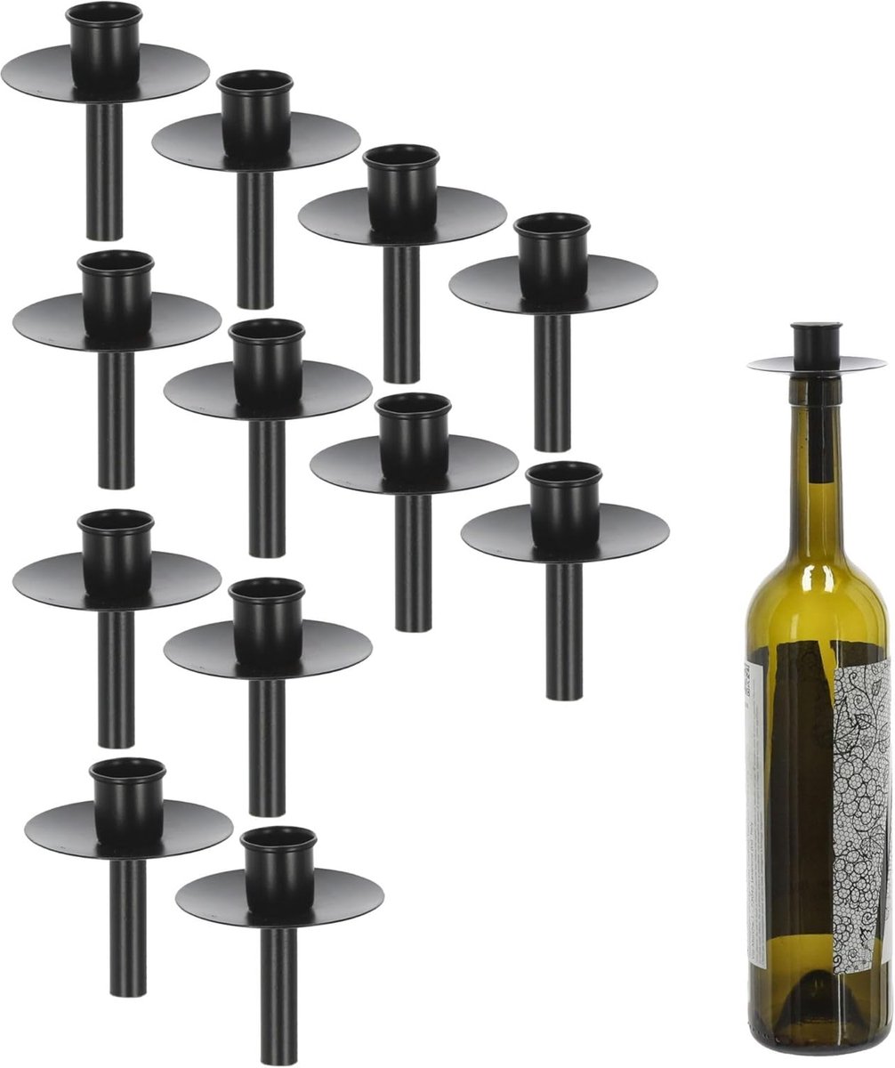 Novaliv 12x kaarsenhouder fles zwart ijzer kaarsenhouder fles opzetstuk voor kaarsen ca. 2cm zwarte fles kaarsenhouder stok kaarsen kaarsenhouder stok kaarsenhouder stok kaarsenmondstuk