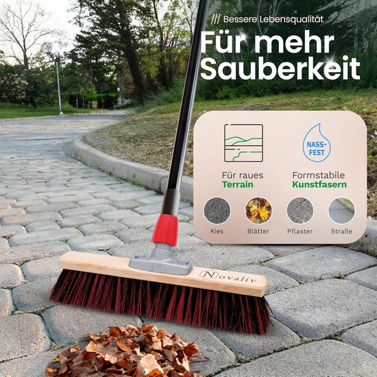 Novaliv 2x straatbezem 40 cm met steel voor buiten Arenga-Elaston borstelharen Ideaal als bezem voor buiten Tuinbezem Harde borstelharen met steel Tuinbezem Stalbezem Veegbezem Industriële bezem Buitenbezem van Novaliv — afbeelding 5