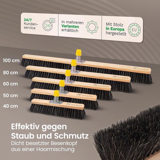 Novaliv Grote Bezem 2x Halbezem 80 cm met Steel Borstelhaar Mengsel Bezem Fijn Ideaal als Werkplaatsbezem met Steel Halbezem Industriële Bezem Huisbezem Veegbezem Kamerbezem Haarbezem Bezem Groot van Novaliv — afbeelding 4