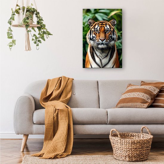 Majestueuze tijger in de natuur - Tijger canvaskunst - Wandkunst dieren - Realistische kunst - Decoratieve kunst - Kunst aan de muur - canvas 100x150 cm