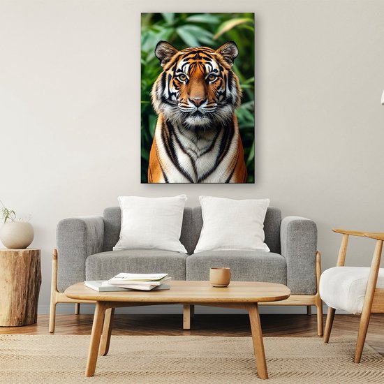 Majestueuze tijger in de natuur - Tijger canvaskunst - Wandkunst dieren - Realistische kunst - Decoratieve kunst - Kunst aan de muur - canvas 100x150 cm