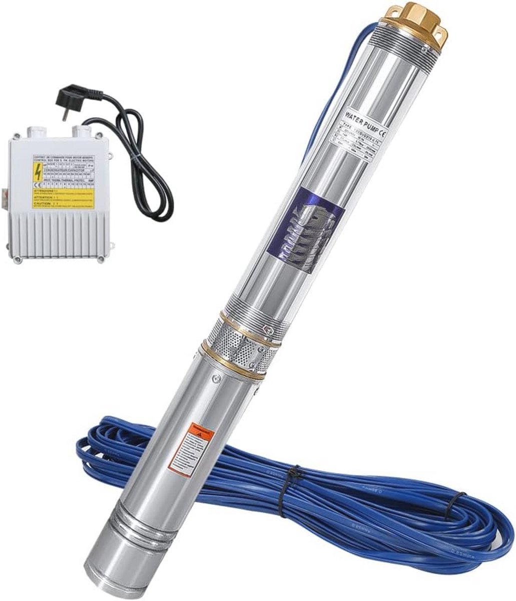 Diepbronpomp 1100W met 4000 l/h debiet, 20 m kabel en roestvrijstalen behuizing