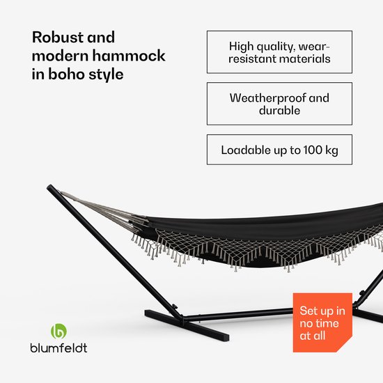Blumfeldt Swaystation Boho Hamac - 400 X 116 cm - Résistant aux intempéries - Gris Foncé