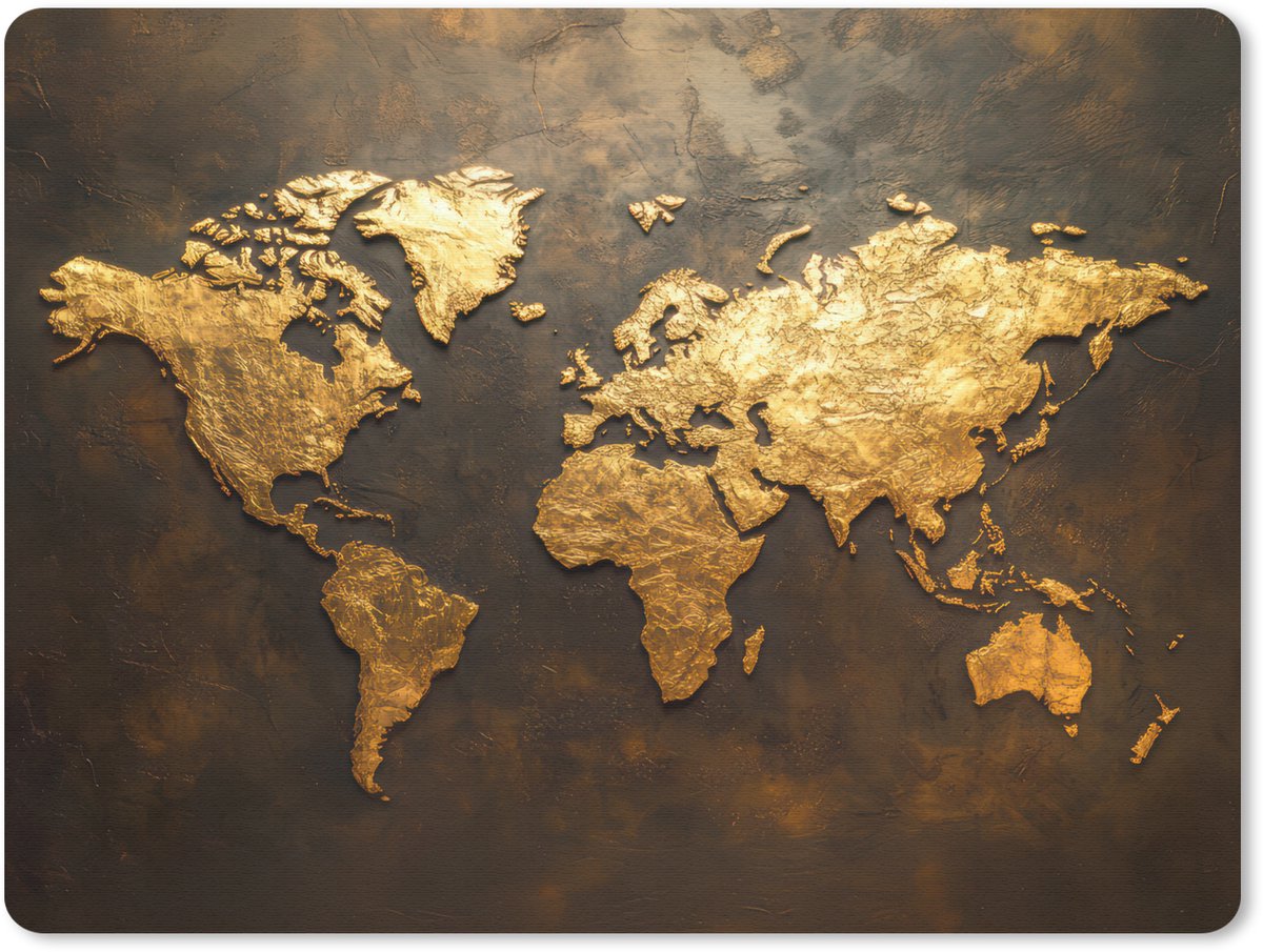Muismat 23x19 cm - Mousepad Wereldkaart - Goud - Roest print - Muismatten