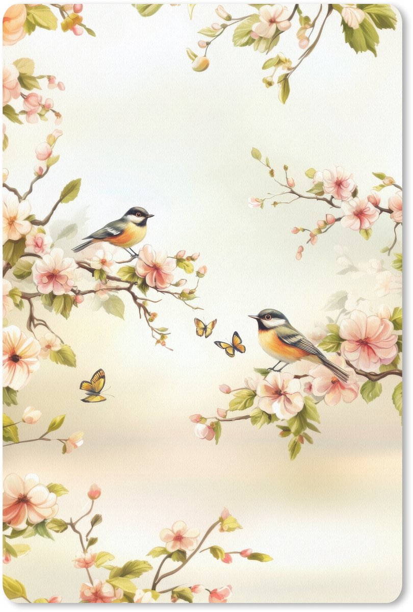 Muismat 18x27 cm - Mousepad Takken - Bloemen - Vogeltjes - Roze - Muismatten