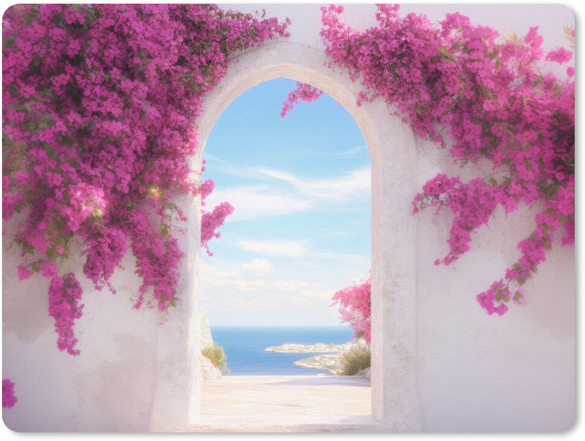 Muismat 23x19 cm - Mousepad Zee - Roze - Bloemen - Poort - Muismatten