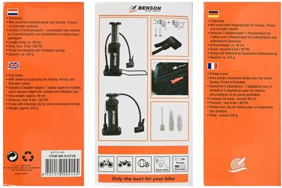 Benson Voetpomp - 6 bar - met verloopnippels - universeel ventiel — afbeelding 3