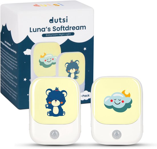 Dutsi - Nachtlampje Babykamer 2-Pack - Softdream Luna - Met Automatische Lichtsensor & Stickers - Veilig LED Licht voor Kinderen & Baby’s - Ideaal voor Slaapkamer of Kinderkamer
