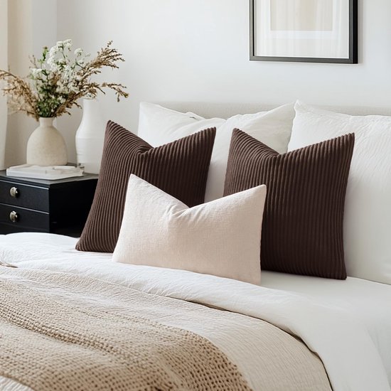 MIULEE Set van 2 gestreepte corduroy vierkante kerstkussensloop, zachte kussenhoes voor thuis, voor sofa, stoel, bank, slaapkamer, decoratieve pluizige kussensslopen, 20 x 20 inch / 50 x 50 cm, zuiver