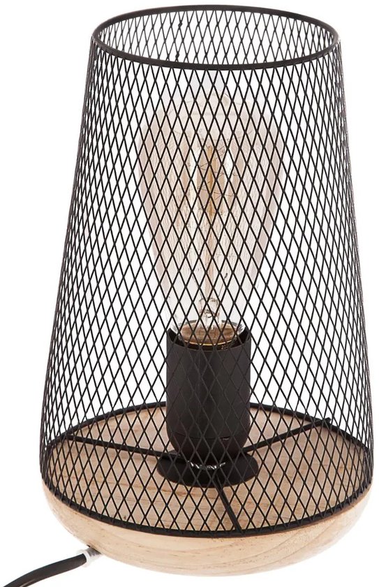 Industriele Tafellamp - Industriele Look - Zwart Hout