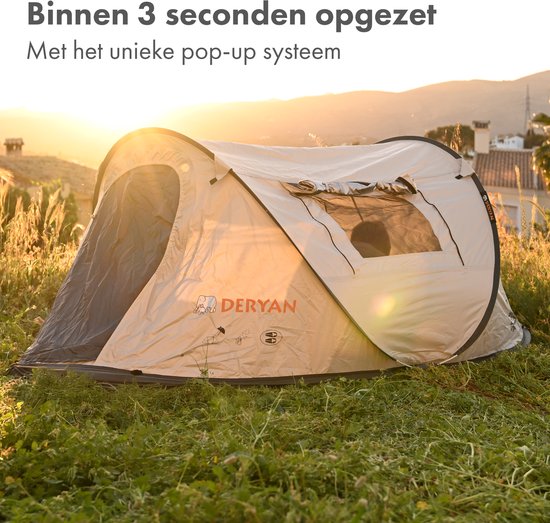 Deryan Dome Pop Up Tent - 2 Persoons - Anti-UV 50+ - Cream van Deryan — afbeelding 3