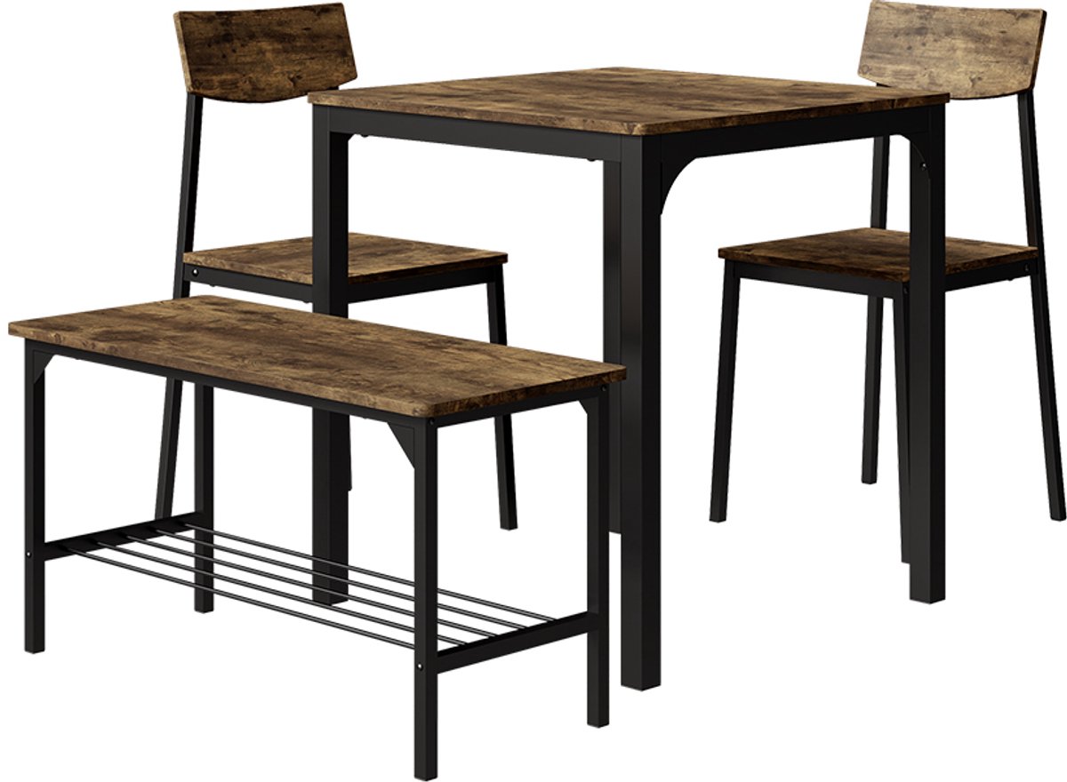 Vicco Fyrk Eettafelset – 70 x 70 cm 4 delen Zwart/eiken rustiek