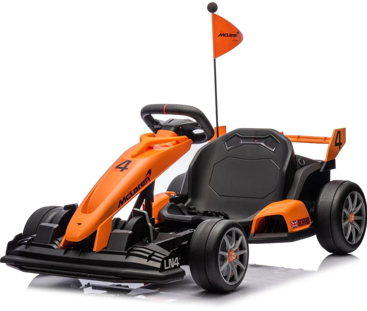 McLaren F1-Stijl Full Option Elektrische Go-Kart 24V – 5 tot 12 jaar – e-Gocart met Verstelbaar Frame & Drift-functie – 24V Accu Kart gebaseerd op Lando Norris – Oranje