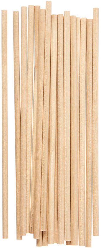 Bundel van twintig gladde houten stokjes met een lichte beige kleur.