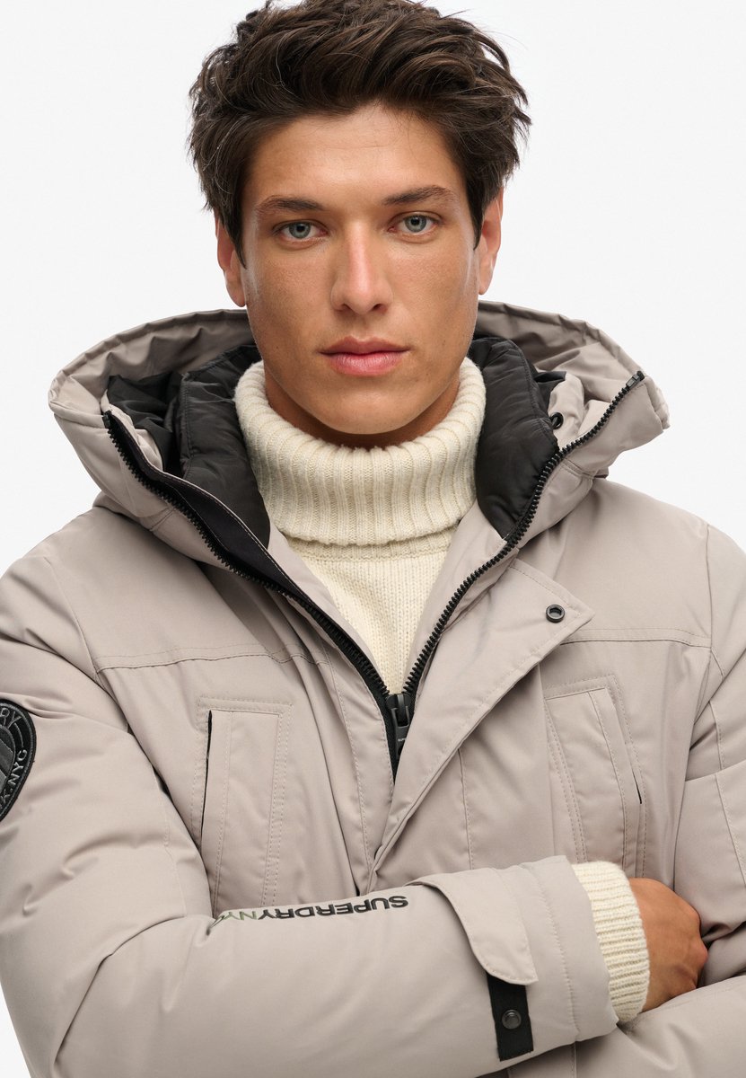 Superdry City Padded Parka Jacket Heren Jas Stone Donkergrijs