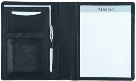 Alassio 43008 - A5 Bormio Writing Folder of Finest Nappa Leather, Document Folder Black, Conference Folder approx. 23 x 18 x 2 cm, Folder for Documents, With Block and Insert Pocket