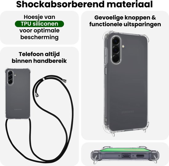 Hoesje Geschikt voor Samsung Galaxy A26 - Met Koord - Shock Proof - Siliconen Case - Back Cover - Telefoonkoord - Telefoon Hoes Shockproof - Telefoonketting - Transparant