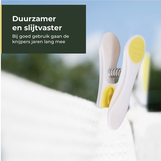 Witte en gele clip om wasgoed vast te klemmen.